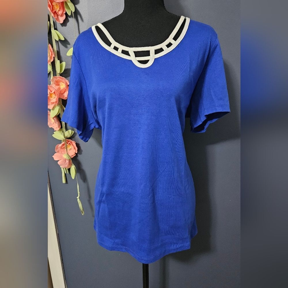 Karen Scott Lattice Trim Knit Tee Size XXL